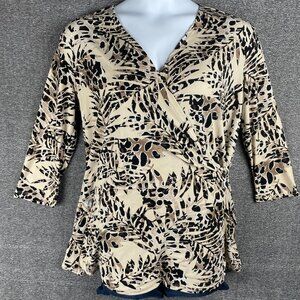 Clara Sun Woo Top Womens XL Animal Print Faux Wrap Work Office Capsule Everyday